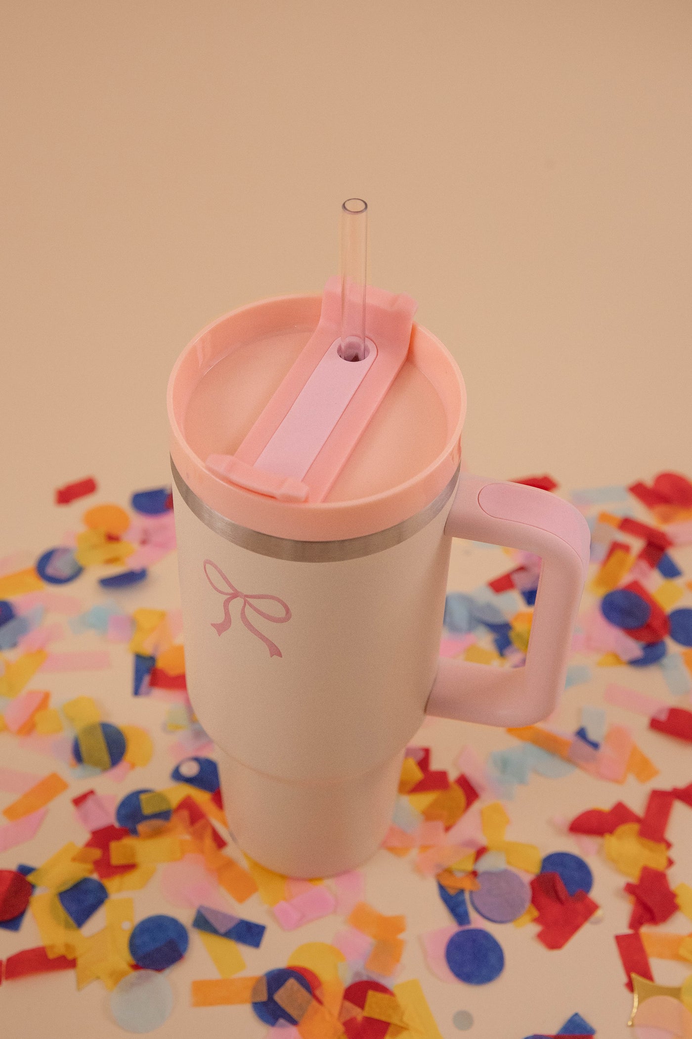 Blush Pink Bow Print Tumbler- 40oz Girly Pink Bow Tumbler