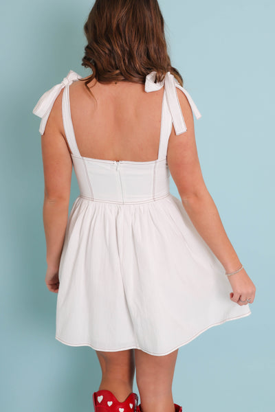 White Denim Mini Dress- Coastal Cowgirl Dresses- Women's White Mini Dress