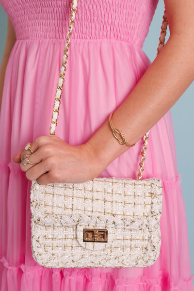 Gold And Cream Tweed Crossbody- Designer Inspired Handbag- Urban Expressions Crossbody