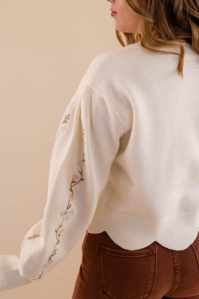 Floral Embroidered Sweater- Scalloped Floral Sweater- Mable Floral Sweater 