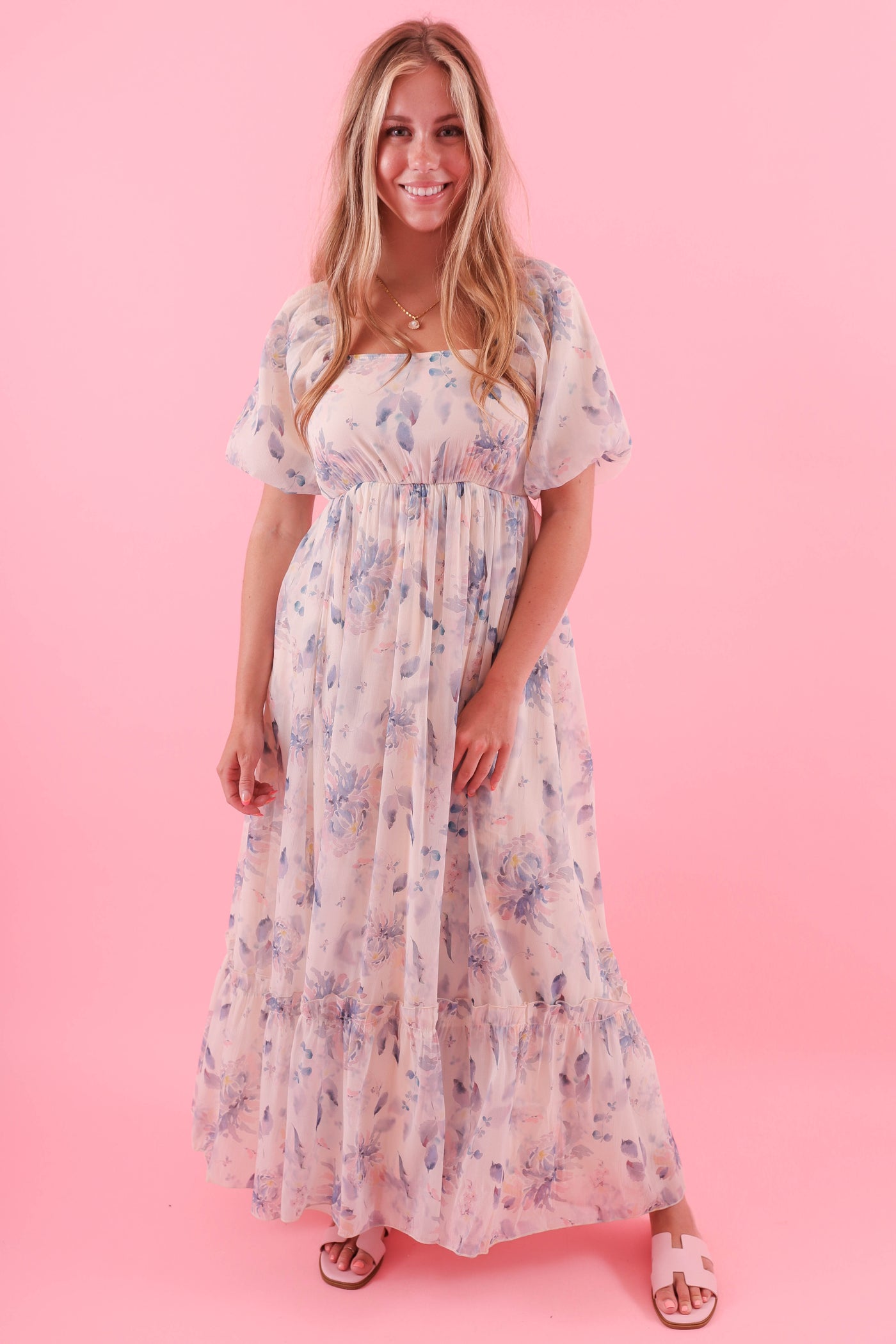  Watercolor Floral Print Maxi Dress- Women's Modest Dresses- Polagram Maxi Dress