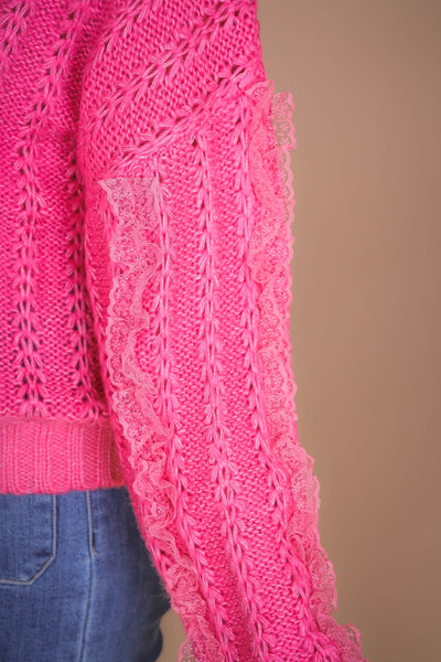 Hot Pink Knit and Lace Sweater- Love Fancy Sweater- Ballet Core Sweater