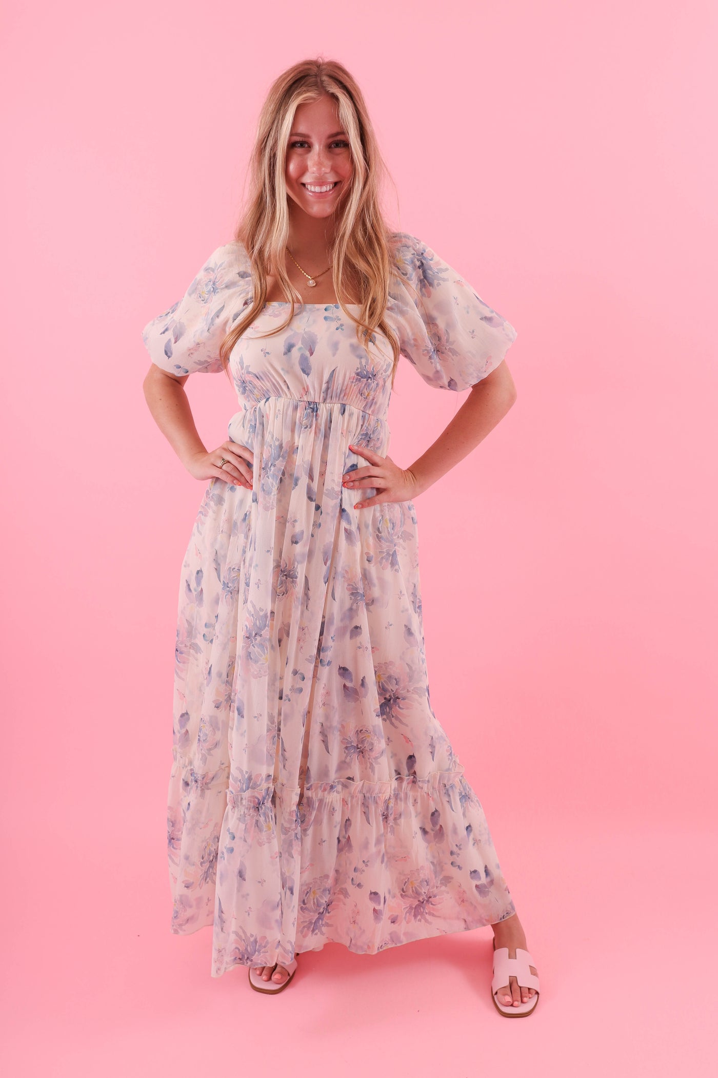  Watercolor Floral Print Maxi Dress- Women's Modest Dresses- Polagram Maxi Dress