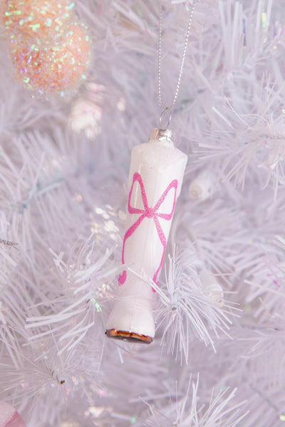 Pink Bow Cowboy Boot Christmas Ornament