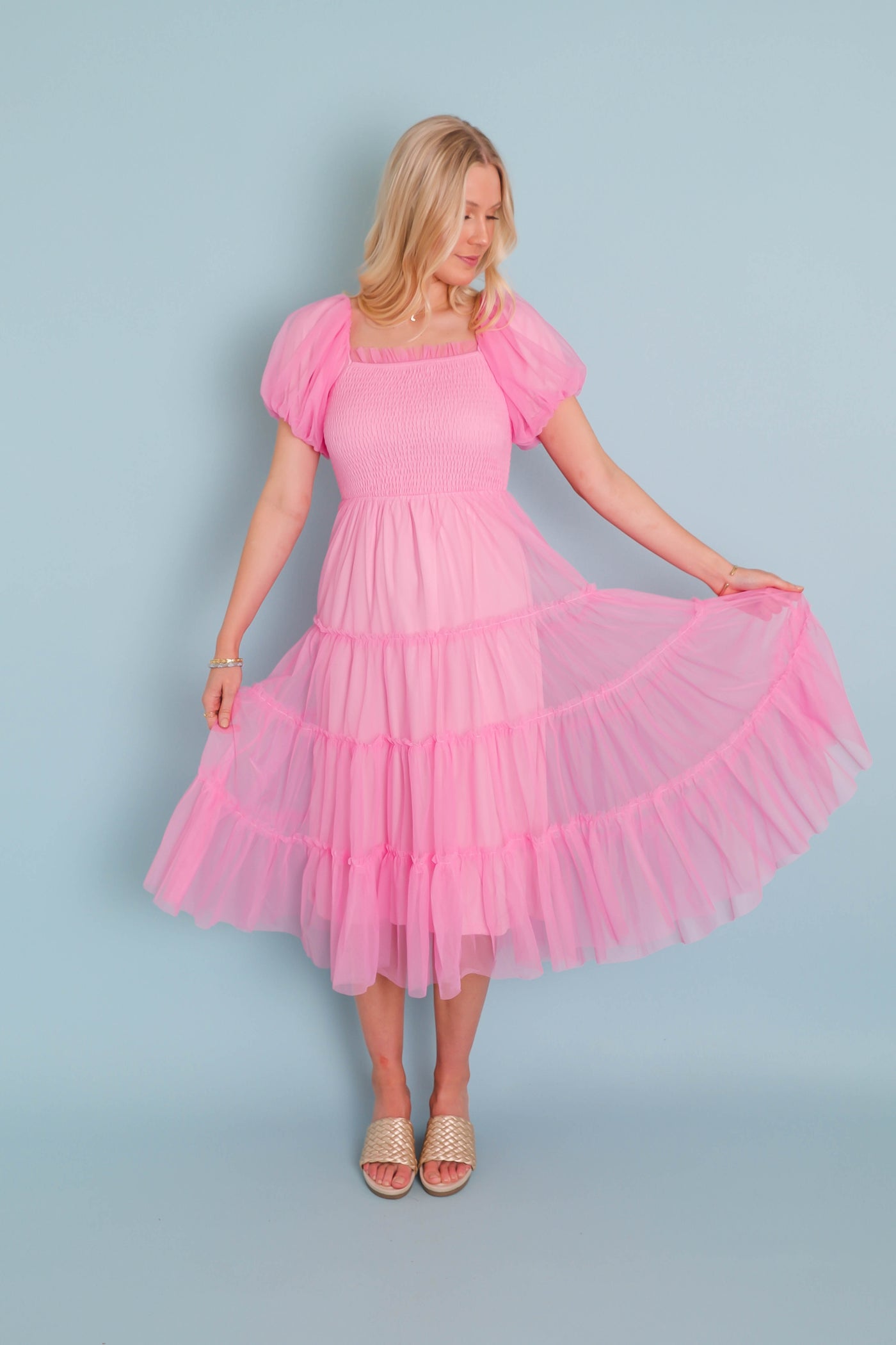 Women's Pretty Pink Tulle Dress- Women's Tulle Long Dress- Tulle Long Photoshoot Dress