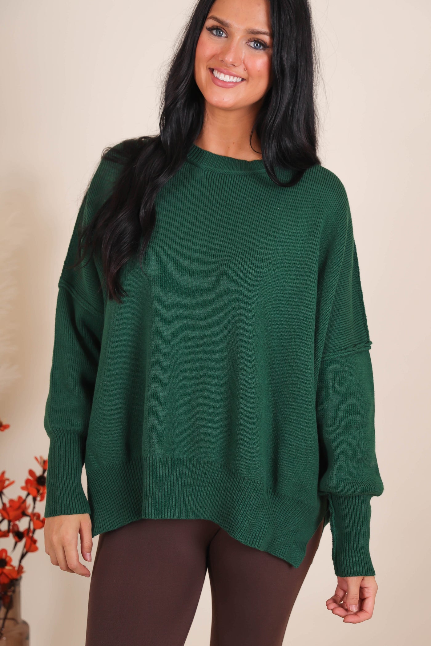 Women's Oversized Sweater- Hunter Green Sweater- Sweater For Leggings- Free People Sweater Dupe