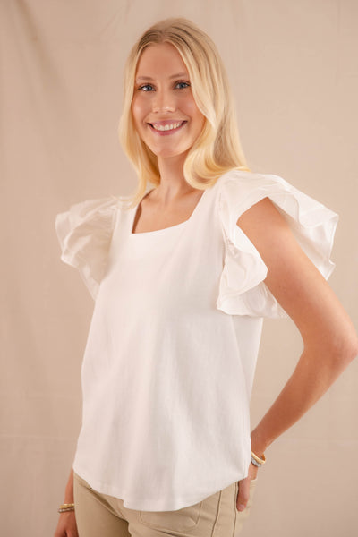 Women's White Ruffled Blouse - Women's Preppy Top - Jodifl Ruffled Top