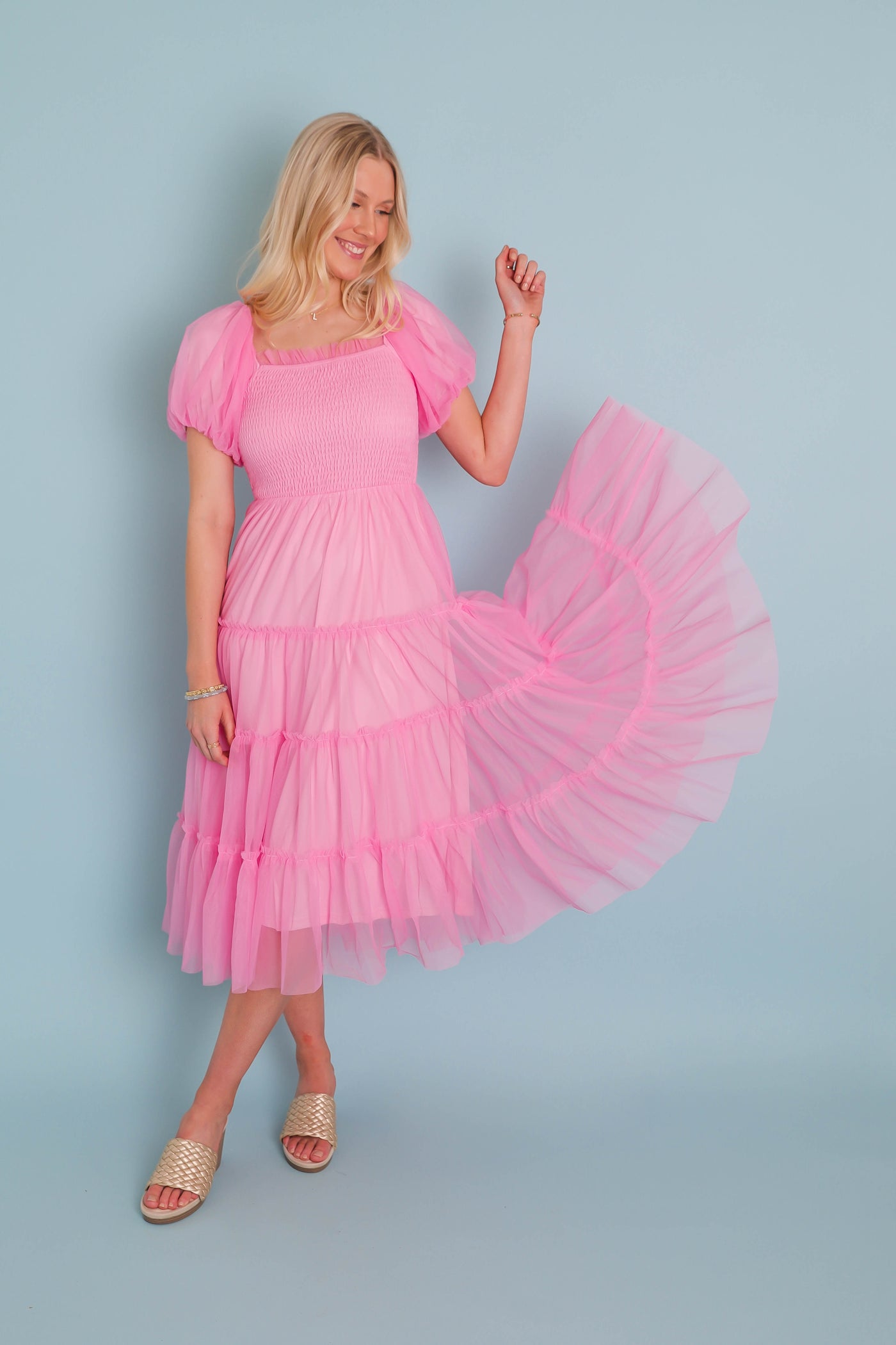 Women's Pretty Pink Tulle Dress- Women's Tulle Long Dress- Tulle Long Photoshoot Dress