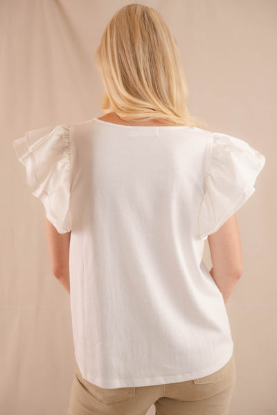 Women's White Ruffled Blouse - Women's Preppy Top - Jodifl Ruffled Top