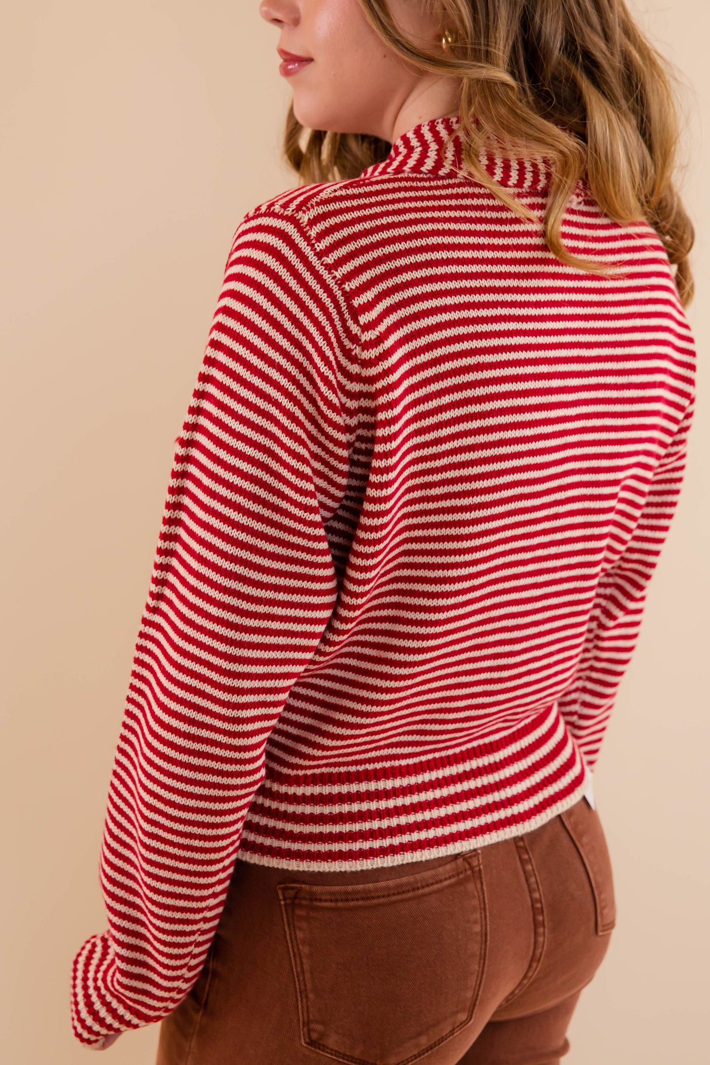 Red Striped Cardigan With Neck Tie- Red Striped Sweater With Matching Scarf- &Merci Striped Cardigan
