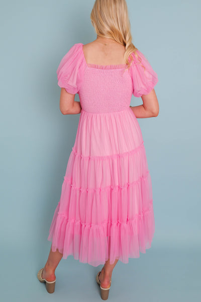 Women's Pretty Pink Tulle Dress- Women's Tulle Long Dress- Tulle Long Photoshoot Dress