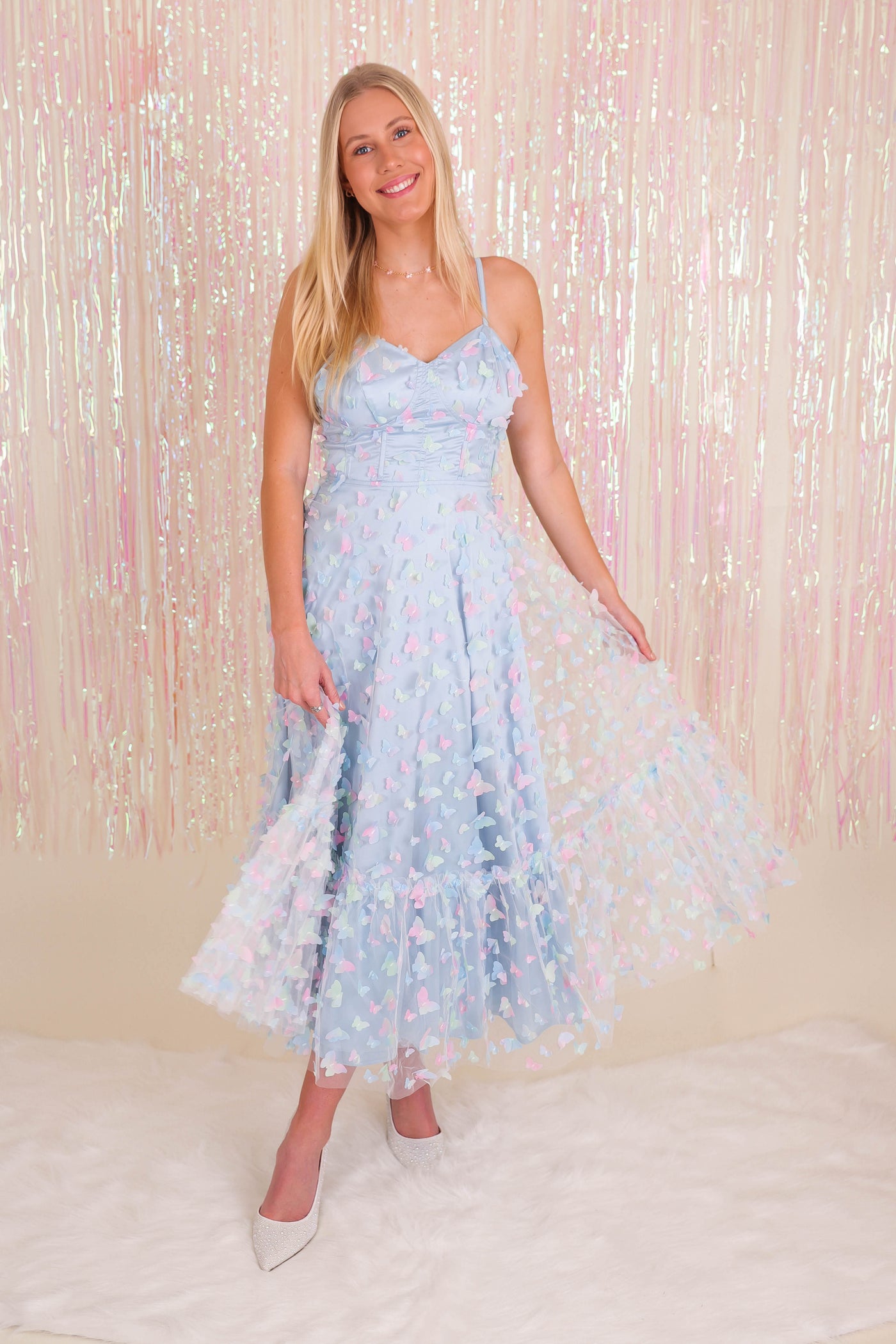 Blue 3D Butterfly Midi Dress- Women's Butterfly Dress- Mable Tulle Dress