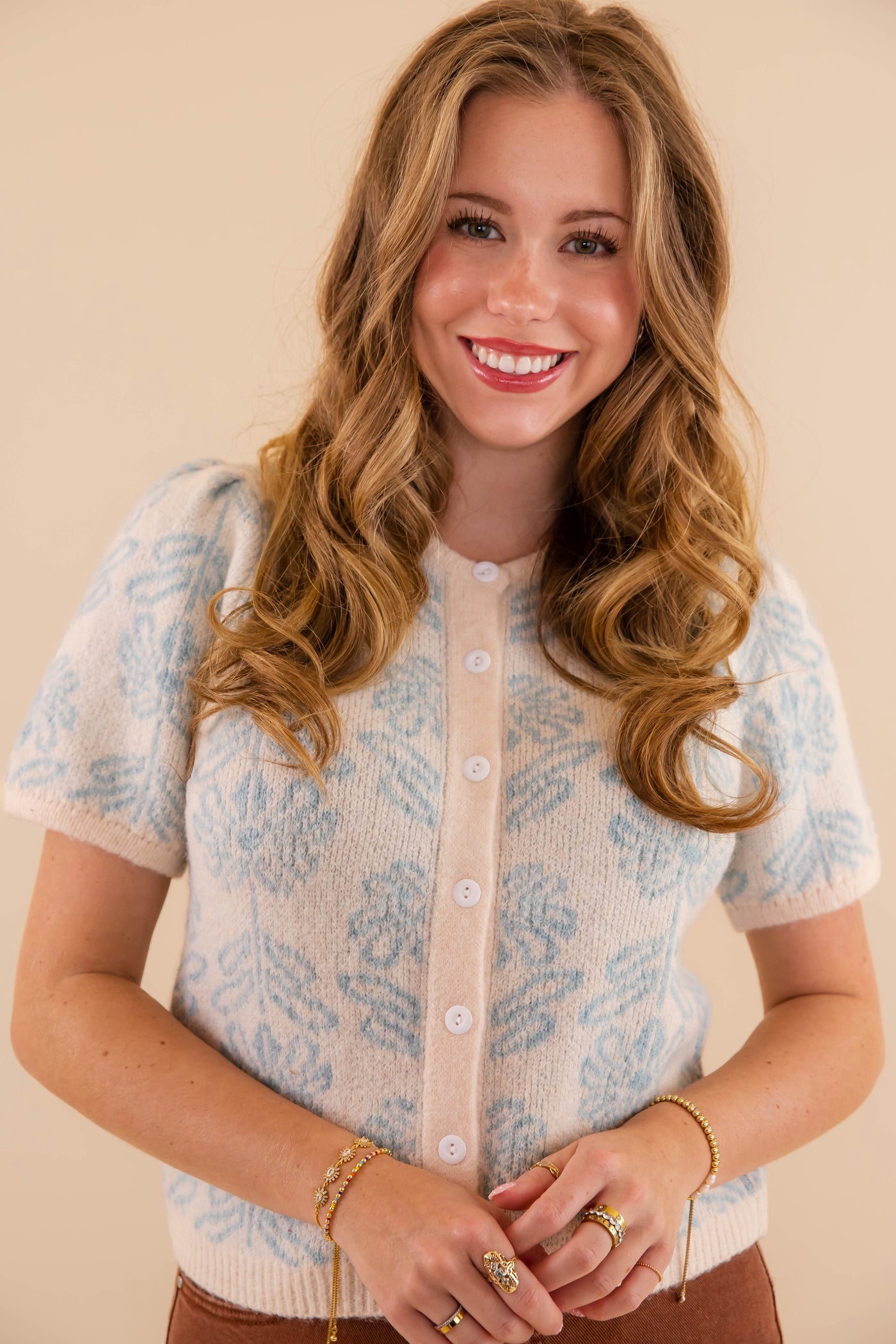 Light Blue Floral Cardigan- Short Sleeve Floral Cardigan- &Merci Floral Short Sleeve Cardigan