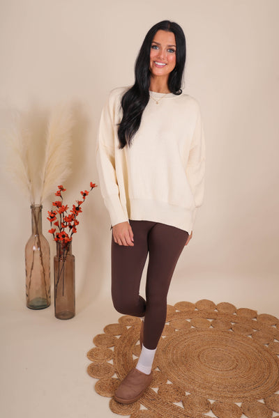 Women's Oversized Sweater- Ivory Sweater- Sweater For Leggings- Free People Sweater Dupe