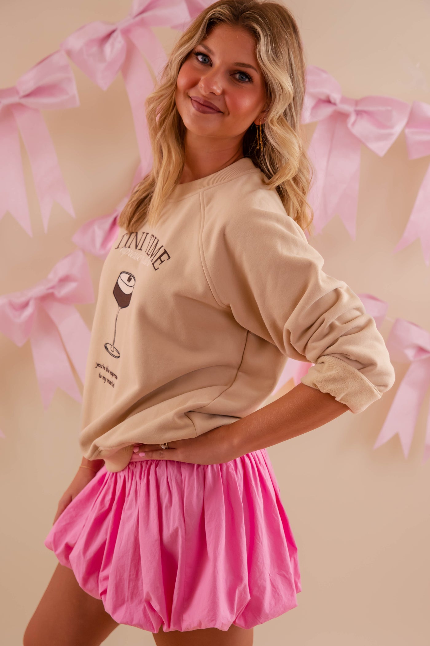 Embroidered Tini Time Pullover- Embroidered Martini Sweatshirt