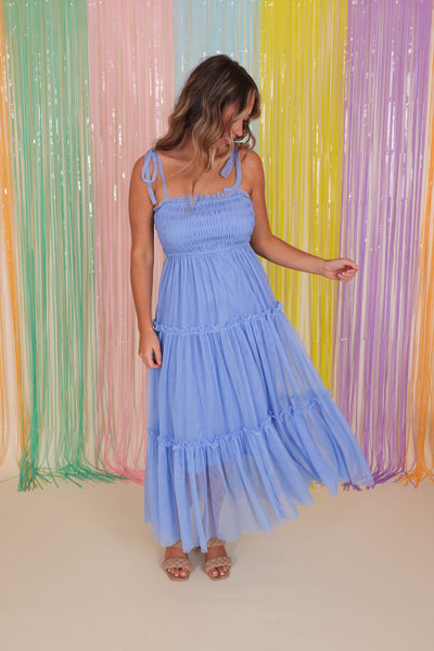 Blue Tulle Midi Dress- Women's Long Tulle Dress- &Merci Dresses