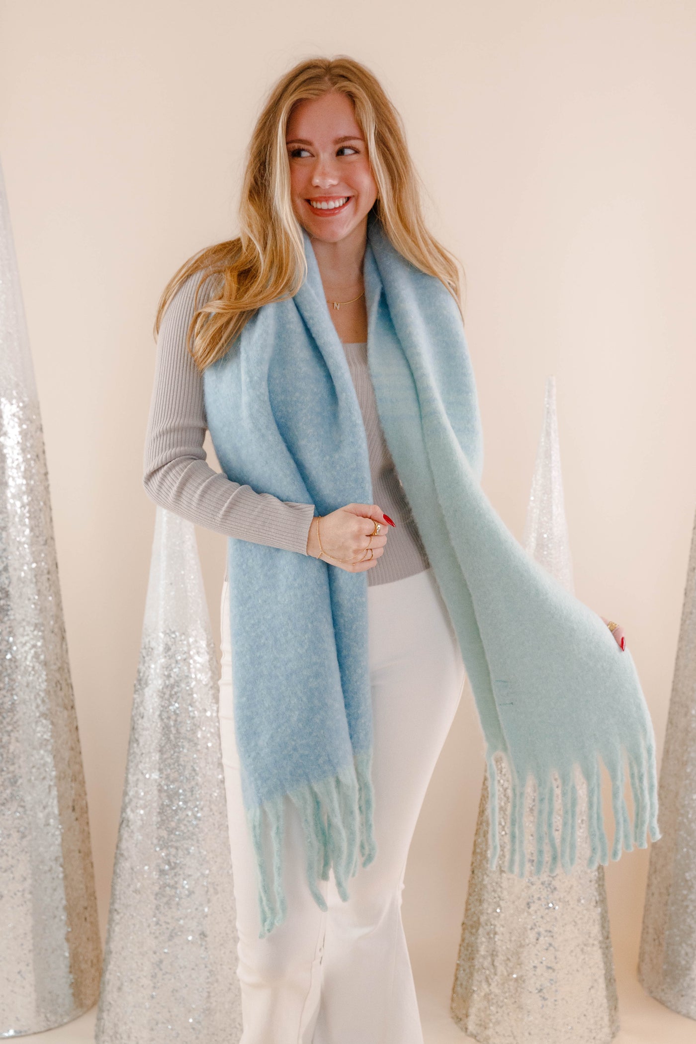 Blue Ombre Winter Scarf- Oversized Fuzzy Scarf- Blanket Scarf For Winter