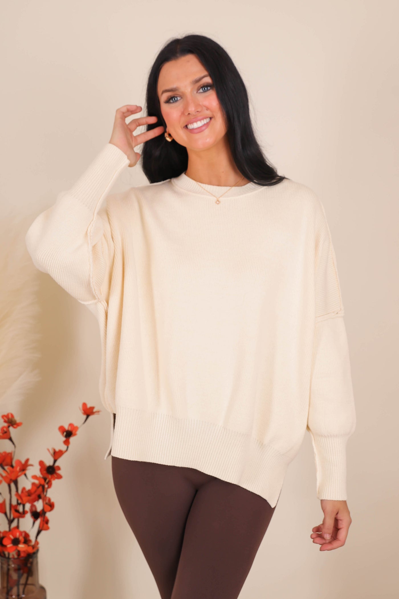 Women's Oversized Sweater- Ivory Sweater- Sweater For Leggings- Free People Sweater Dupe