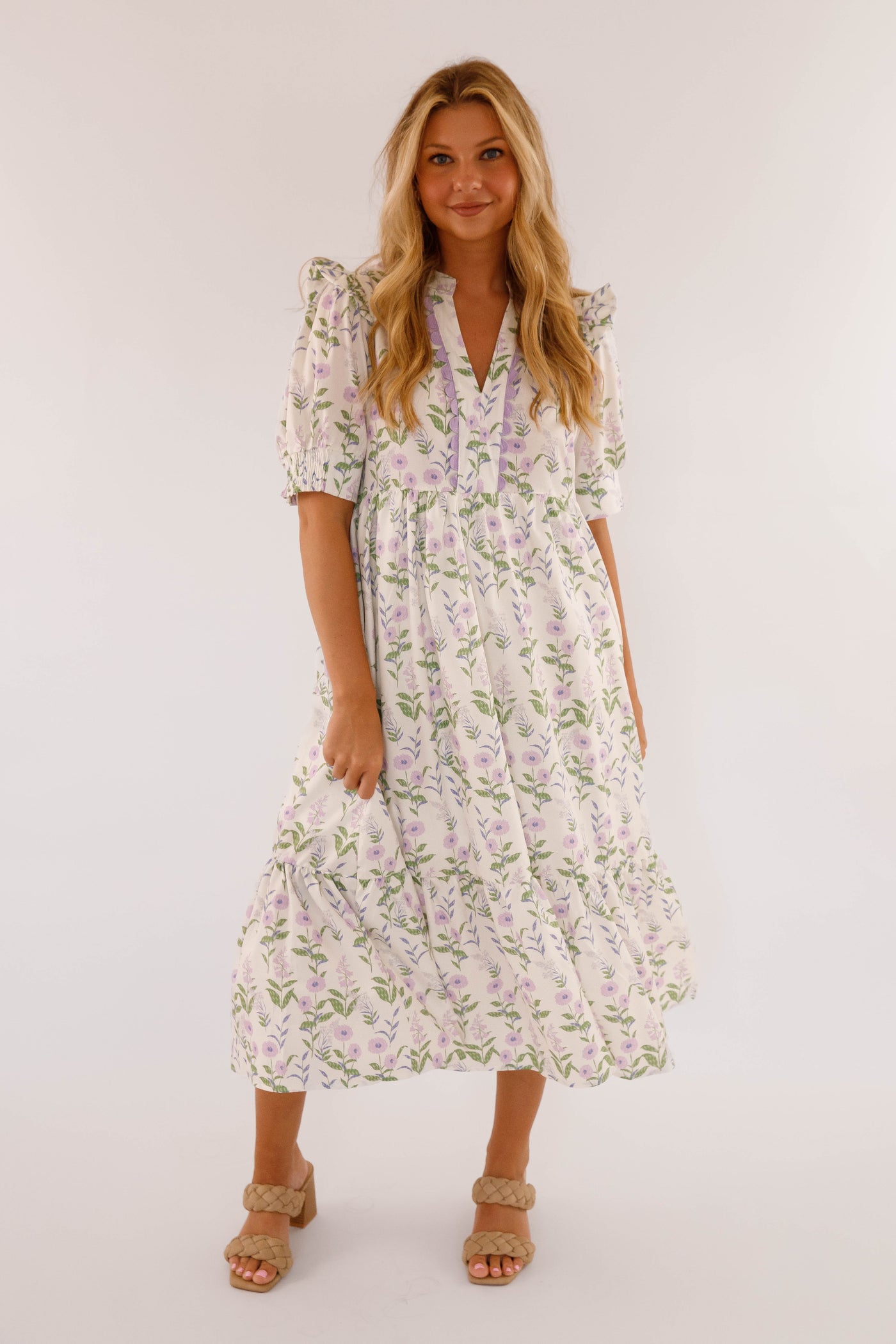 Floral Babydoll Midi Dress- Women's Relaxed Fit Dress- Midi Dresses for Women