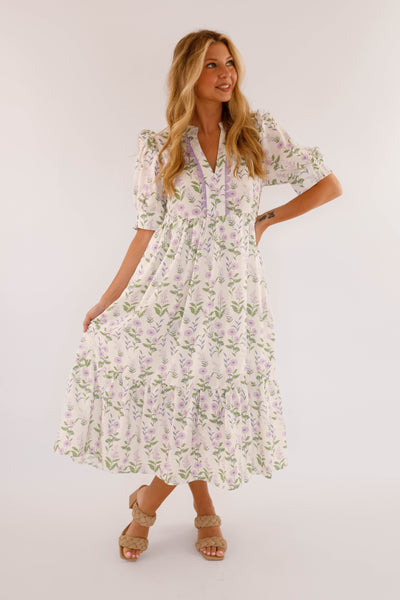 Floral Babydoll Midi Dress- Women's Relaxed Fit Dress- Midi Dresses for Women