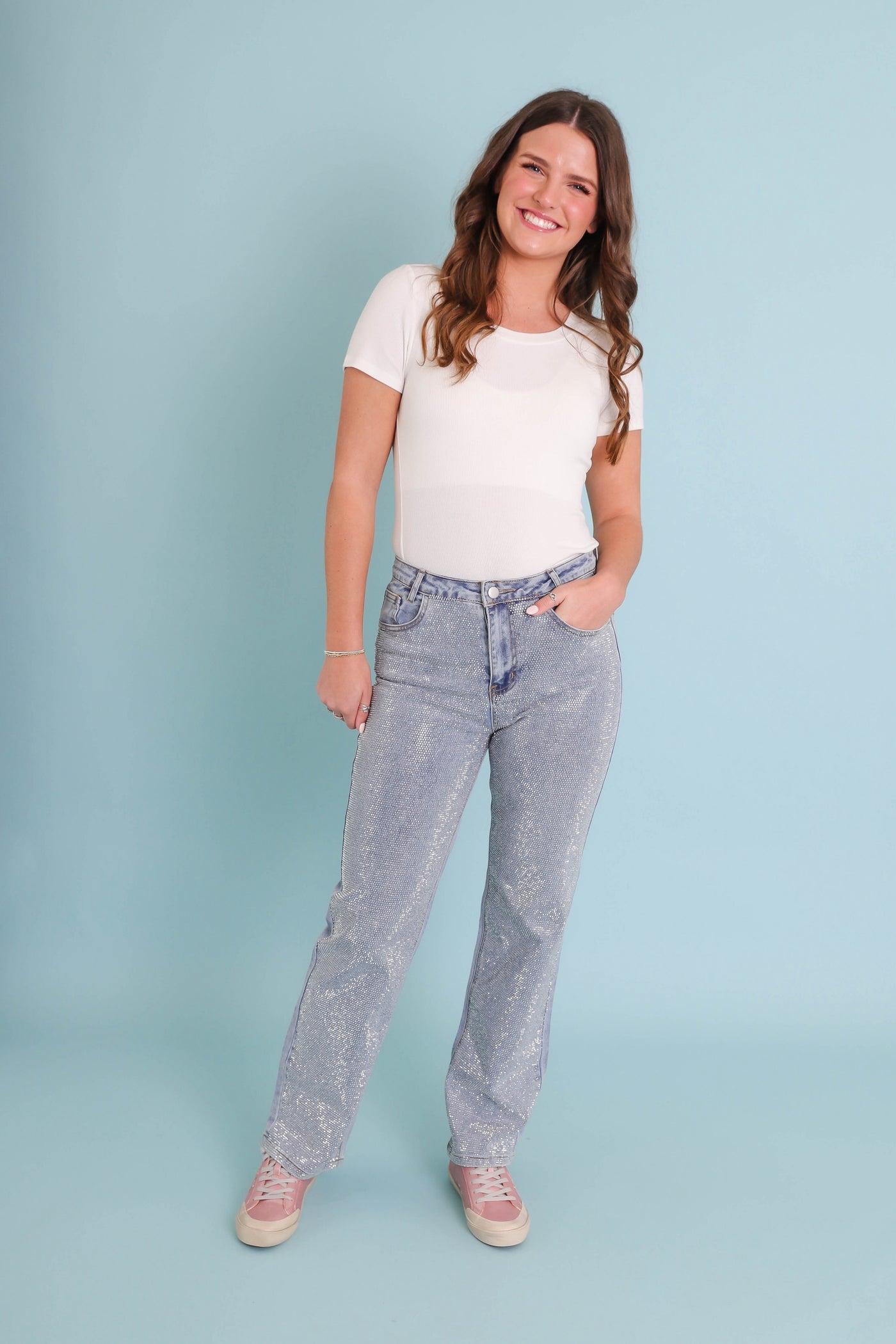 Light Wash Rhinestone Jeans- Women's Sequin Jeans- BlueB Jeans