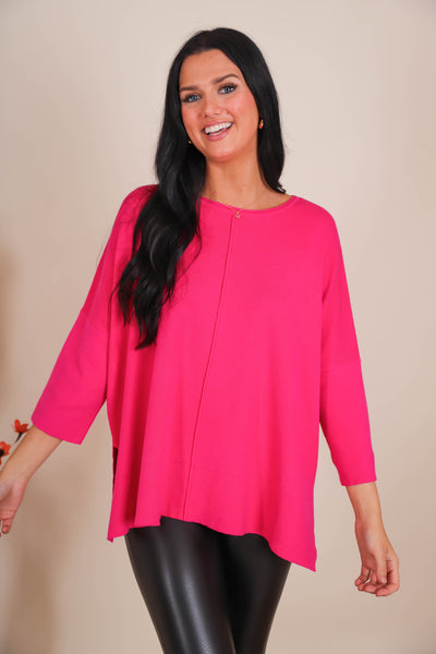 Women's Relaxed Fit Sweater- Women's Buttery Soft Sweater- Women's Hot Pink Oversized Sweater