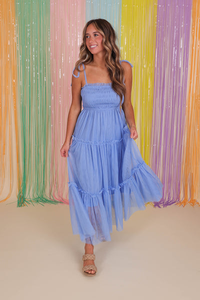 Blue Tulle Midi Dress- Women's Long Tulle Dress- &Merci Dresses