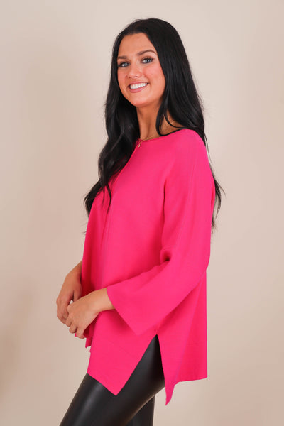 Women's Relaxed Fit Sweater- Women's Buttery Soft Sweater- Women's Hot Pink Oversized Sweater