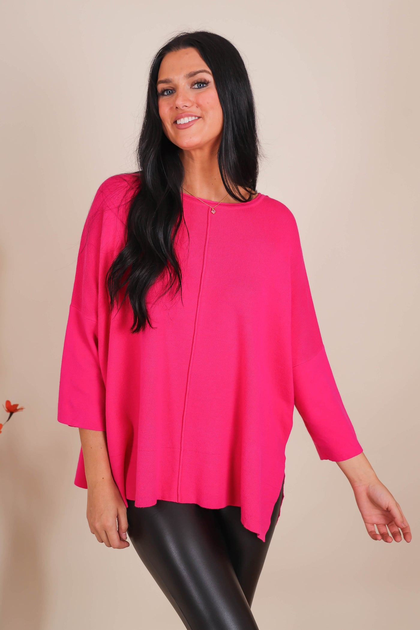 Women's Relaxed Fit Sweater- Women's Buttery Soft Sweater- Women's Hot Pink Oversized Sweater