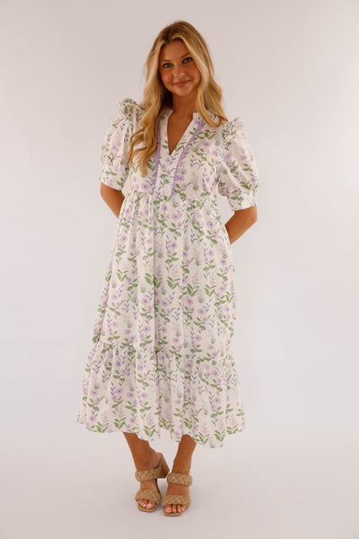 Floral Babydoll Midi Dress- Women's Relaxed Fit Dress- Midi Dresses for Women