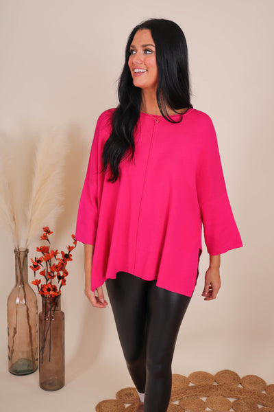 Women's Relaxed Fit Sweater- Women's Buttery Soft Sweater- Women's Hot Pink Oversized Sweater