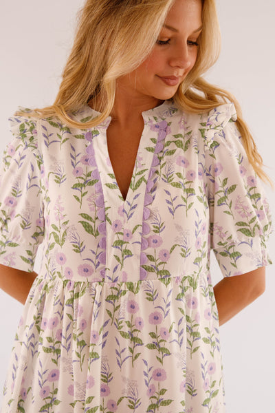 Floral Babydoll Midi Dress- Women's Relaxed Fit Dress- Midi Dresses for Women