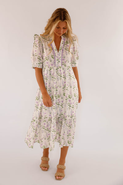 Floral Babydoll Midi Dress- Women's Relaxed Fit Dress- Midi Dresses for Women
