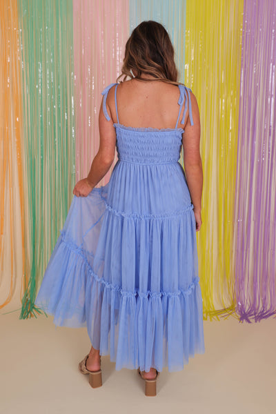 Blue Tulle Midi Dress- Women's Long Tulle Dress- &Merci Dresses