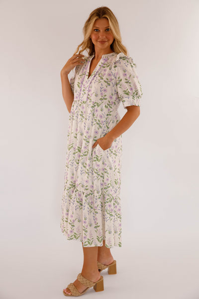 Floral Babydoll Midi Dress- Women's Relaxed Fit Dress- Midi Dresses for Women