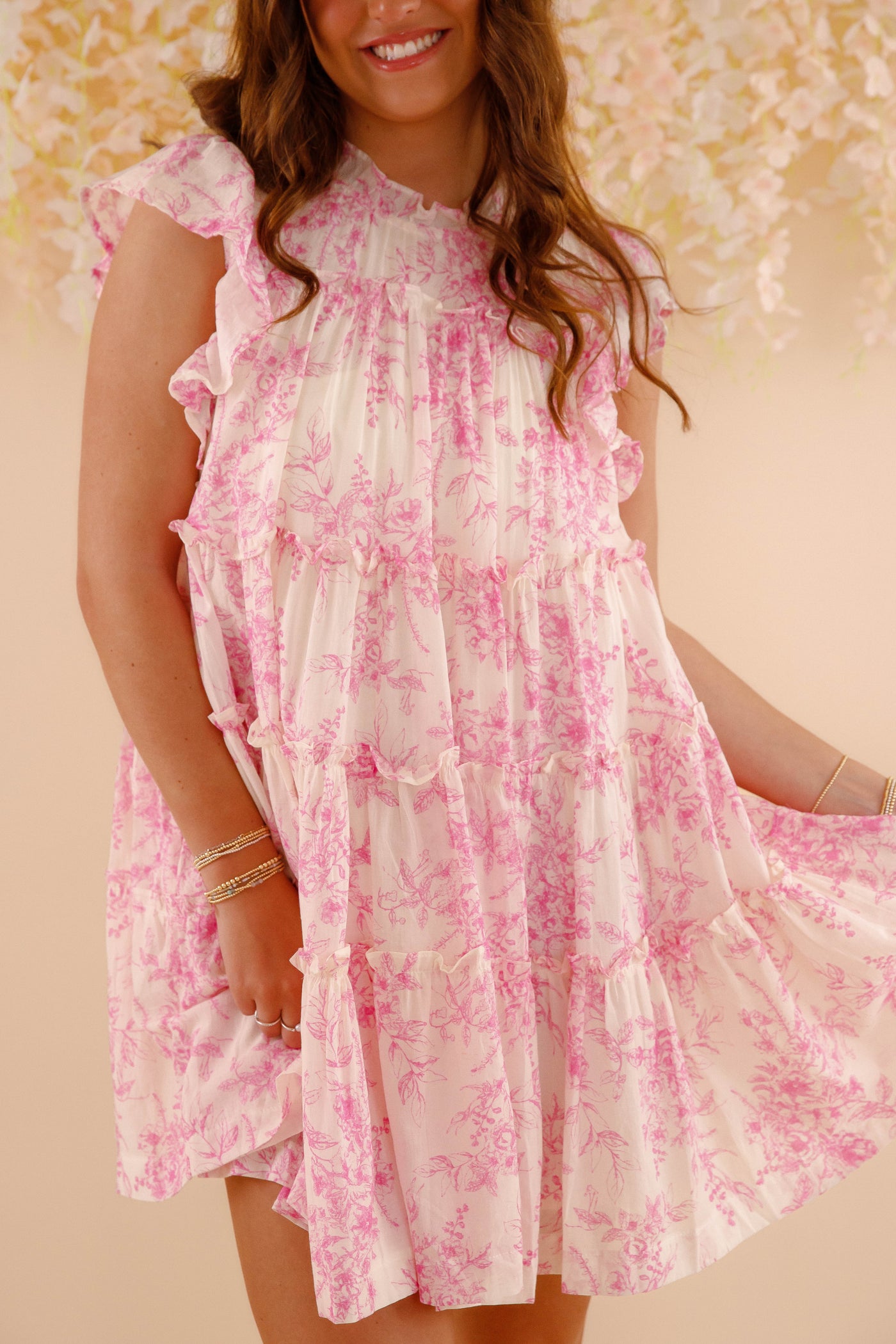 Garden Print Dress- Women's Pink and White Dress- &Merci Dresses
