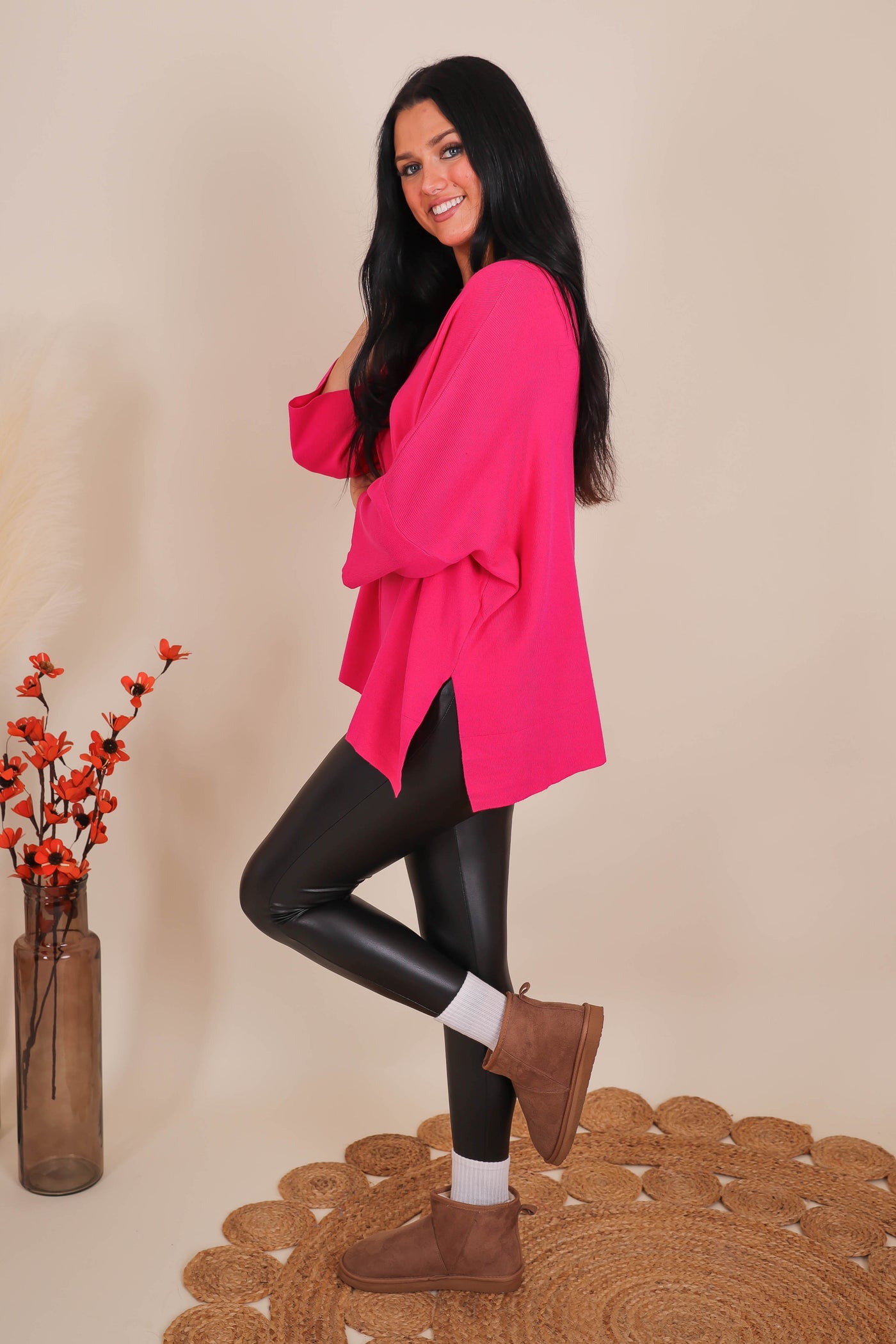 Women's Relaxed Fit Sweater- Women's Buttery Soft Sweater- Women's Hot Pink Oversized Sweater