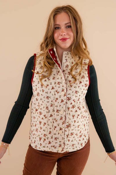 Floral Quilted Vest- Corduroy Quilted Vest- 