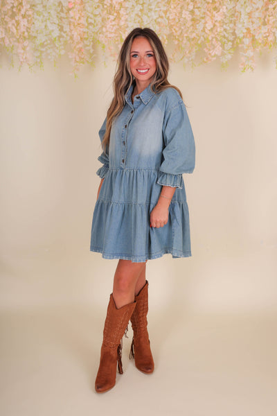 Women's Denim Dress- Women's Babydoll Denim Dress- Women's Long Sleeve Dresses