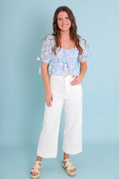 Wide Leg White Denim- Women's Front Pocket Jeans- Trendy Style Jeans