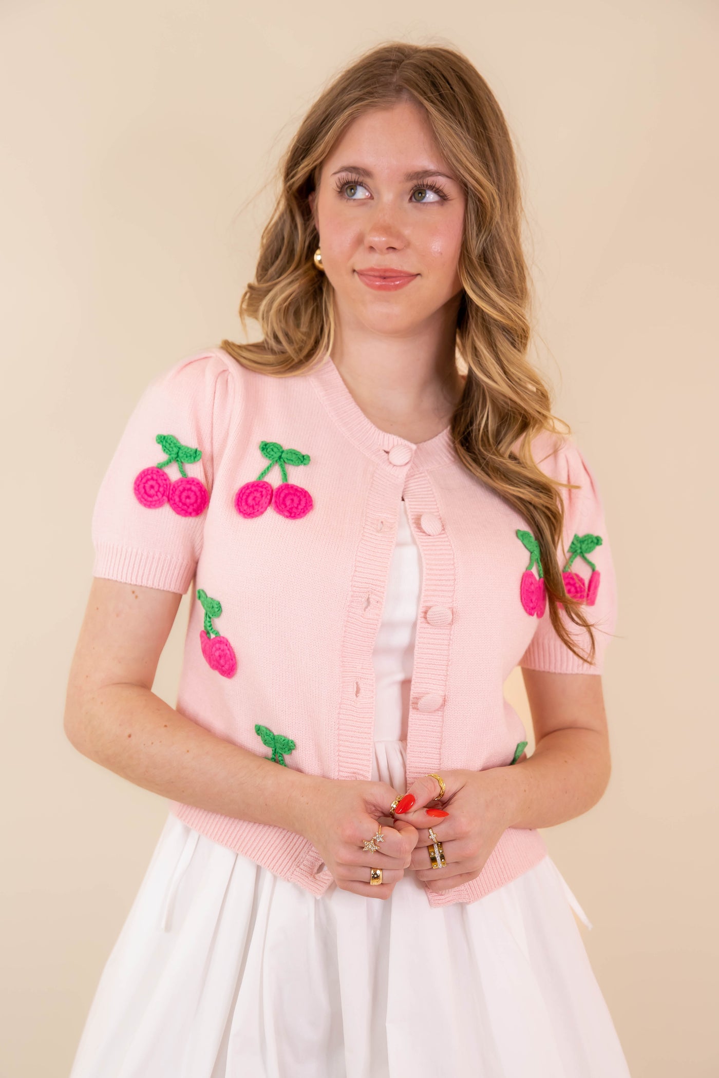 Women's Baby Pink Cardigan- Women's Cherry Cardigan- Dreamers Sweaters