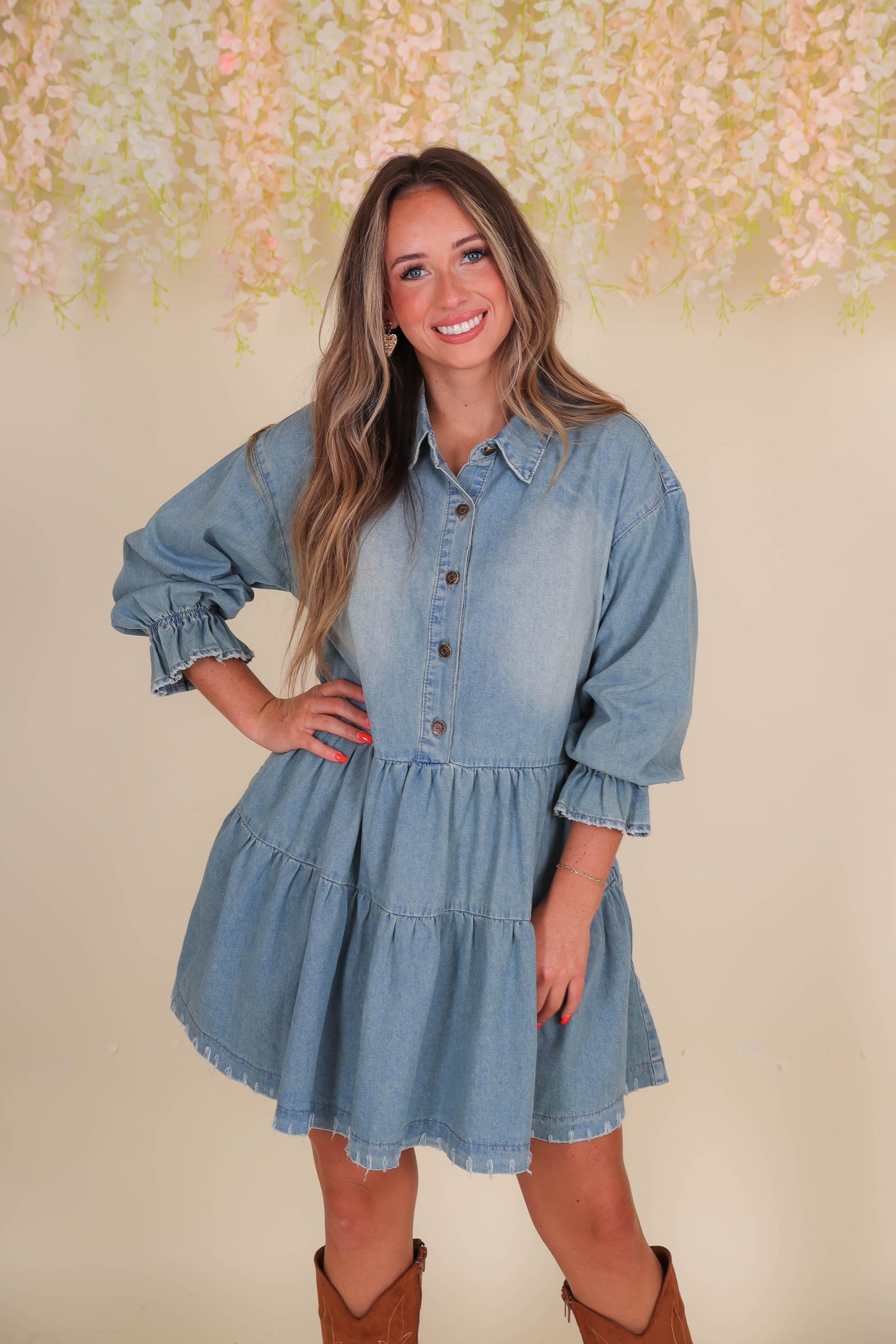 Women's Denim Dress- Women's Babydoll Denim Dress- Women's Long Sleeve Dresses