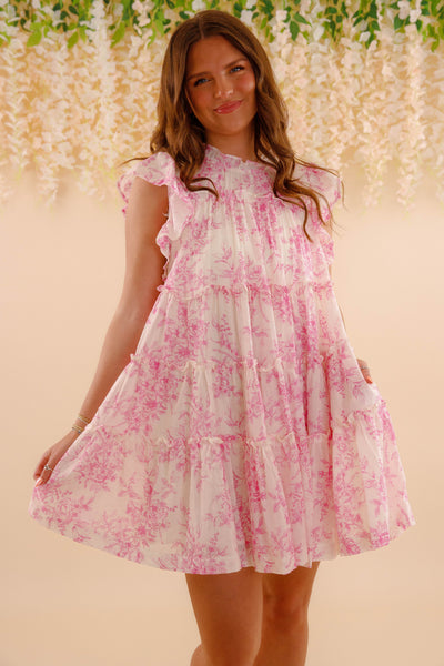 Garden Print Dress- Women's Pink and White Dress- &Merci Dresses