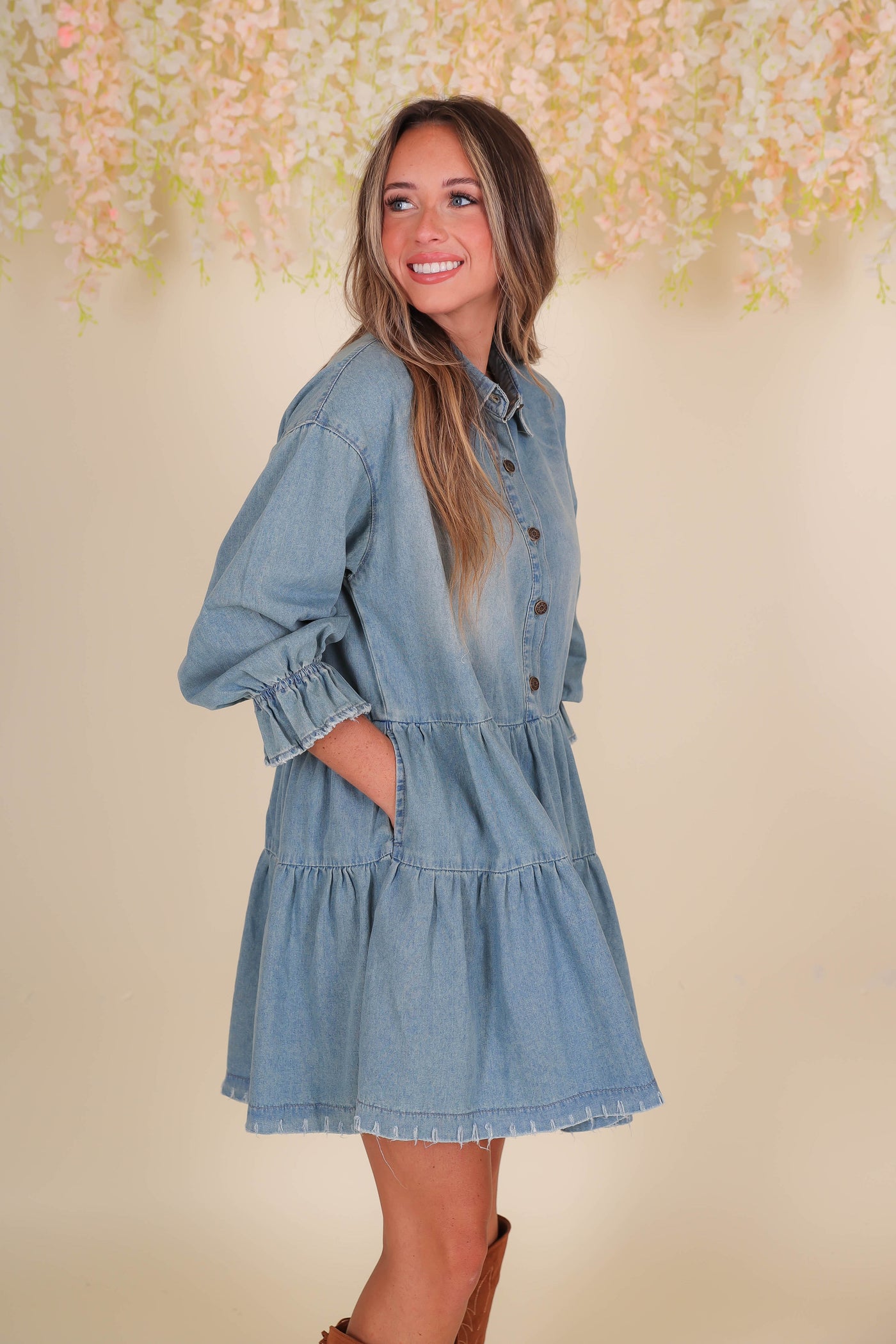 Women's Denim Dress- Women's Babydoll Denim Dress- Women's Long Sleeve Dresses