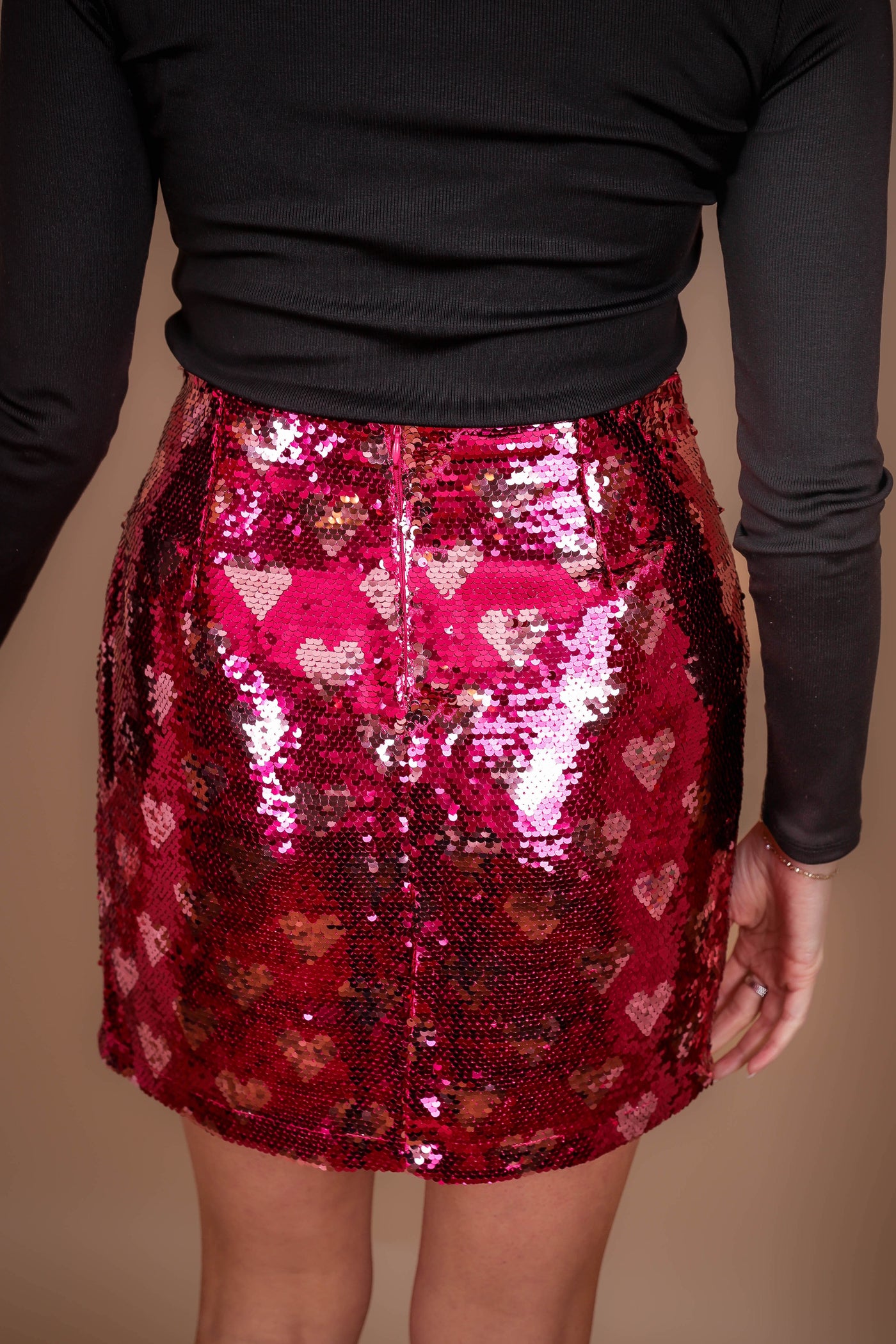 Pink Heart Sequin Mini Skirt- Women's Heart Skirt- Fun Pink Sequin Skirt