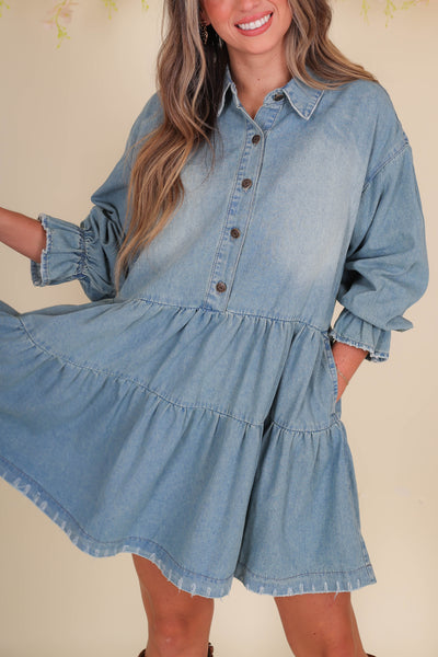 Women's Denim Dress- Women's Babydoll Denim Dress- Women's Long Sleeve Dresses