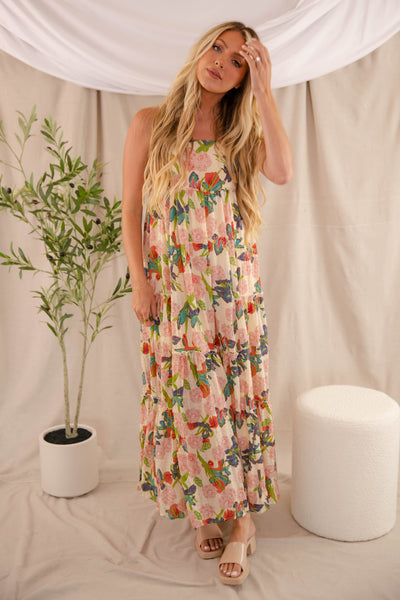 Fall Floral Maxi Dress- Women's Vacation Dresses- Chic Maxi Dress