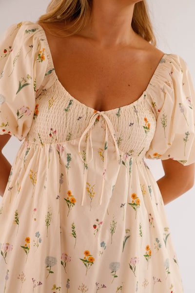 Dainty Floral Print Midi Dress- Women's Cotton Floral Dress- Aureum Dresses