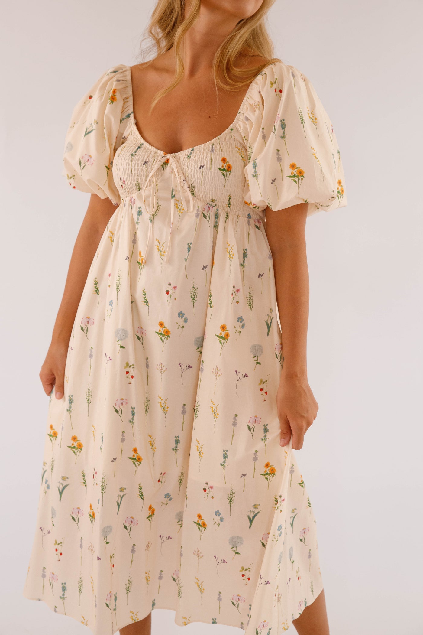 Dainty Floral Print Midi Dress- Women's Cotton Floral Dress- Aureum Dresses