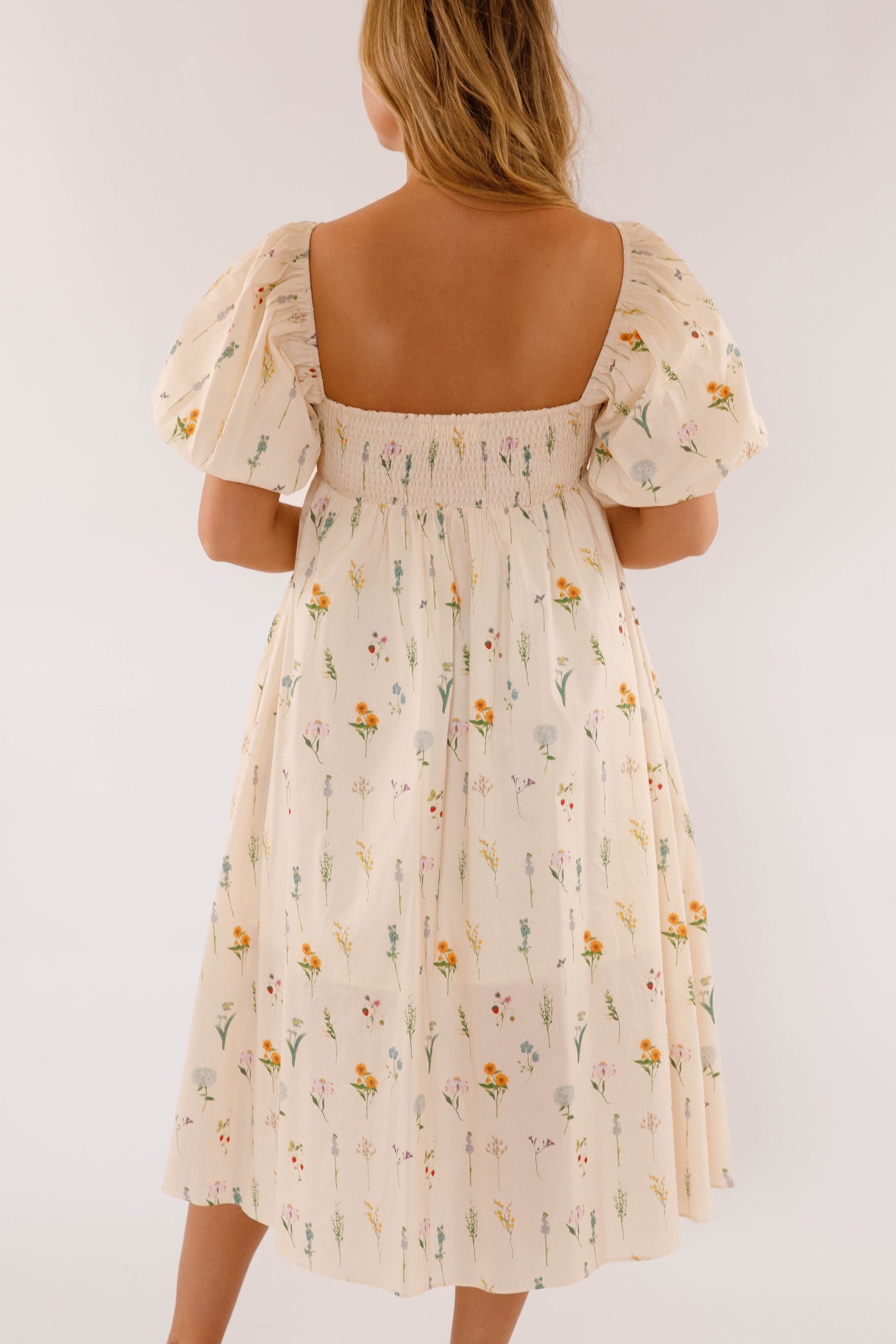 Dainty Floral Print Midi Dress- Women's Cotton Floral Dress- Aureum Dresses
